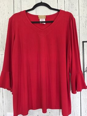 Victoria Collection Red Ruffle Bell Sleeve Top Size 2XL Made in Canada Holiday